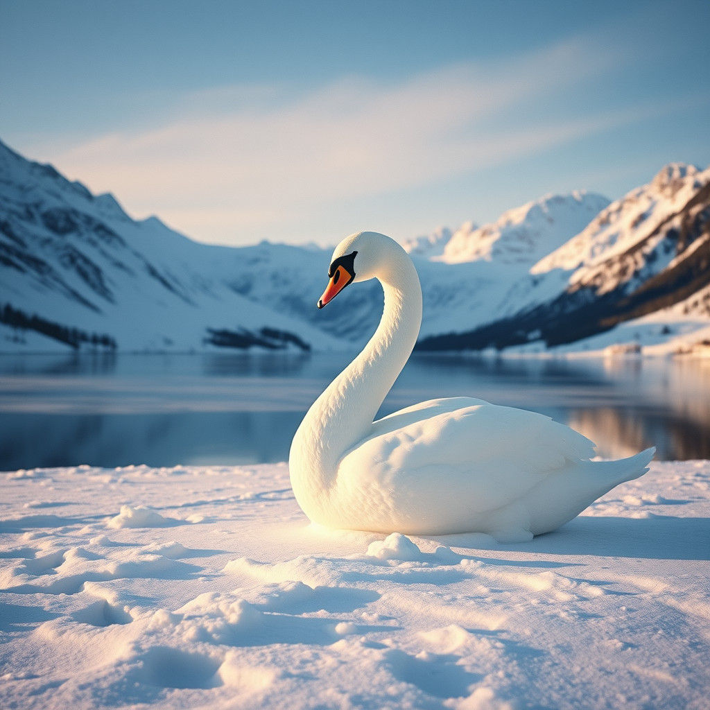 A Majestic White Swan in Winter Wonderland