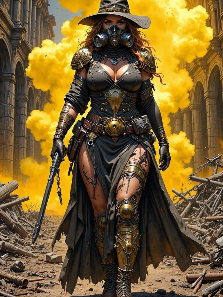 Warrior in Post-Apocalyptic Ruins, Blending Dark Realism and...