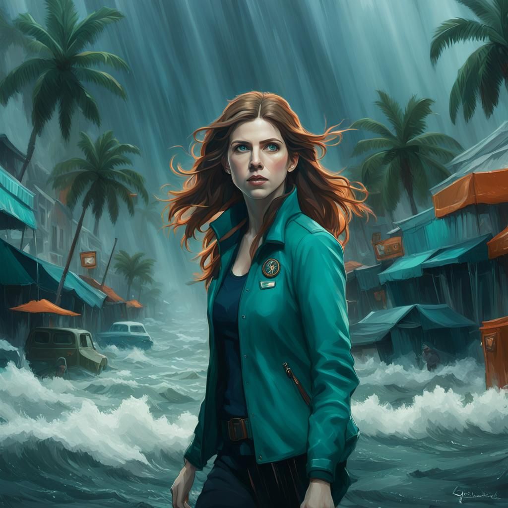 Celebrity Meteorologist in a Turbulent Stormy Night Scene