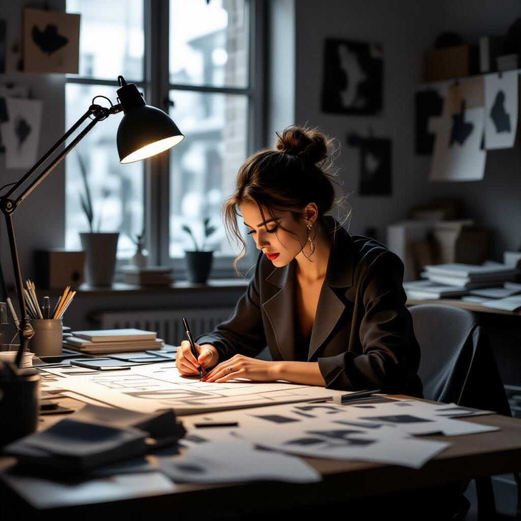Fashion Designer's Studio: Dramatic Lighting in Vintage Styl...