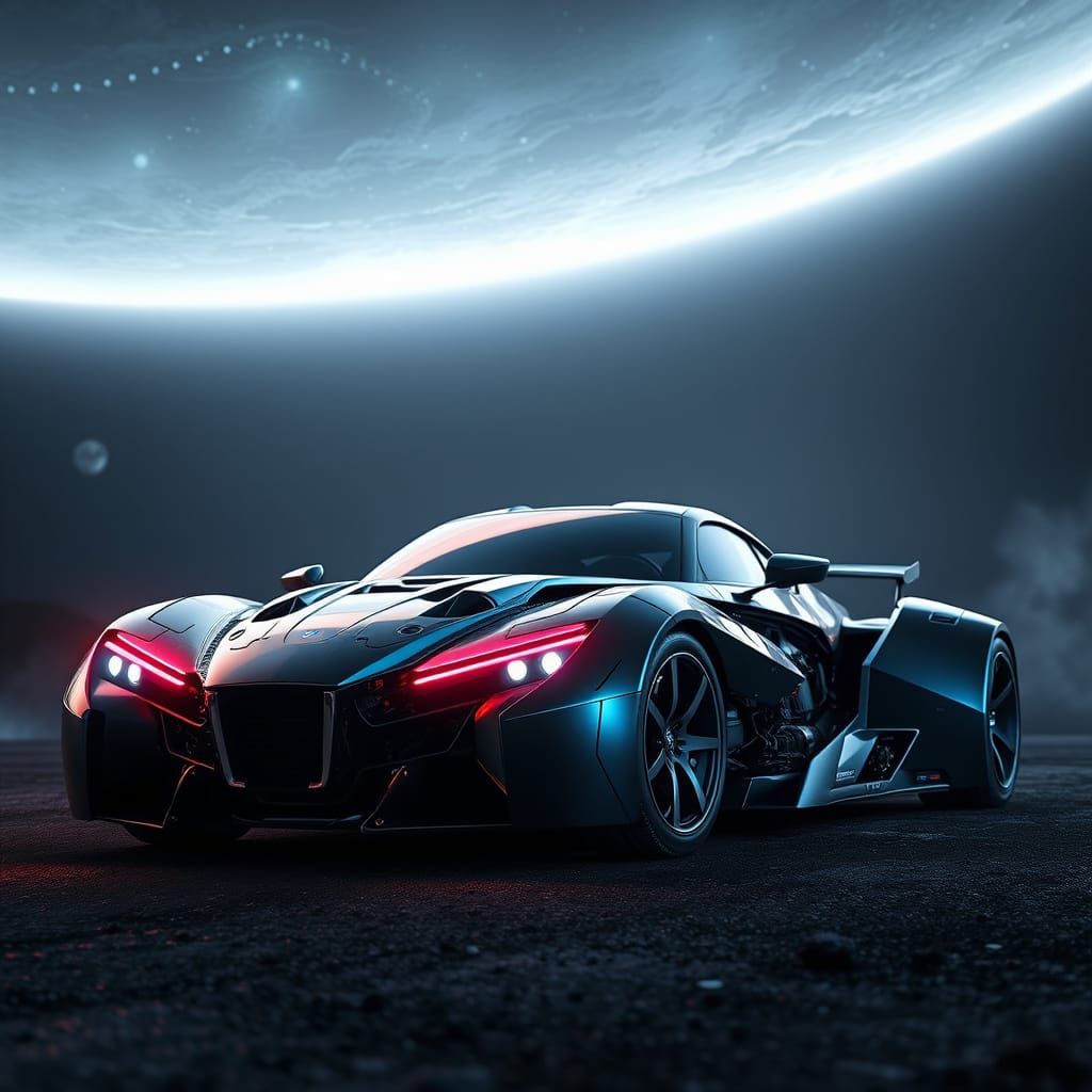 Cyberpunk Car Dominates Futuristic Cosmos Landscape
