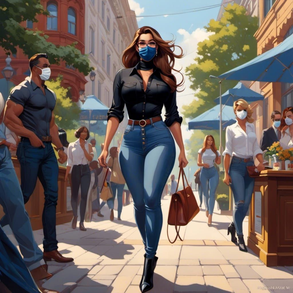 Sultry Businesswoman Strolls Through City in Epic Realism St...
