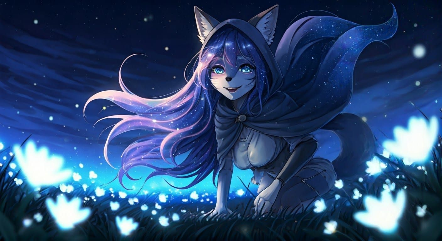 Dreamlike Watercolour Fantasy Landscape with Android Fox