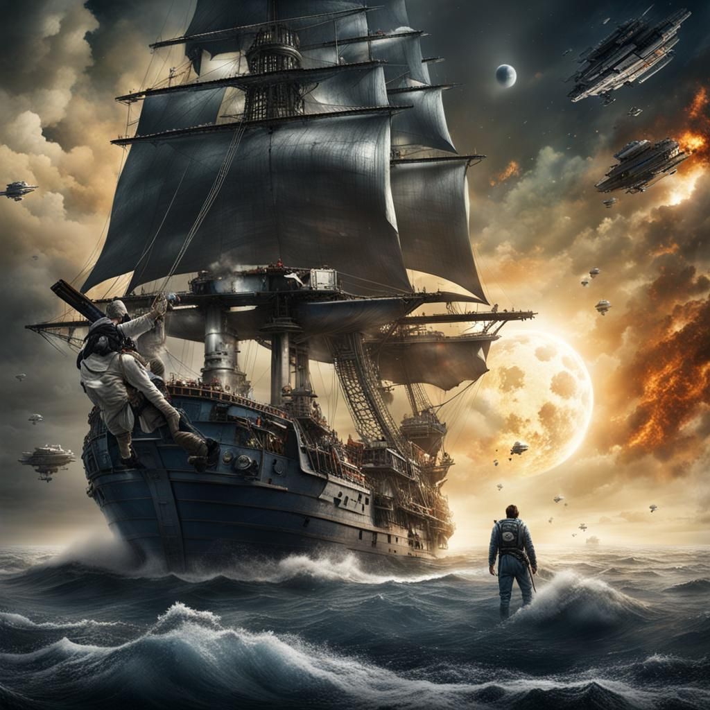 Epic Space Pirate Faces Warrior God in Hyperealistic Hinter