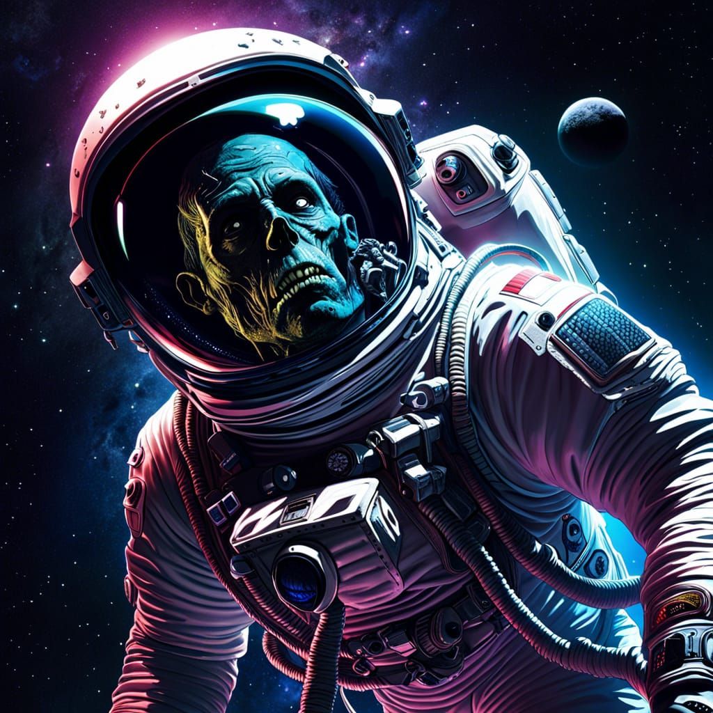 Haunted Space Explorer in Dark Cosmic Abyss