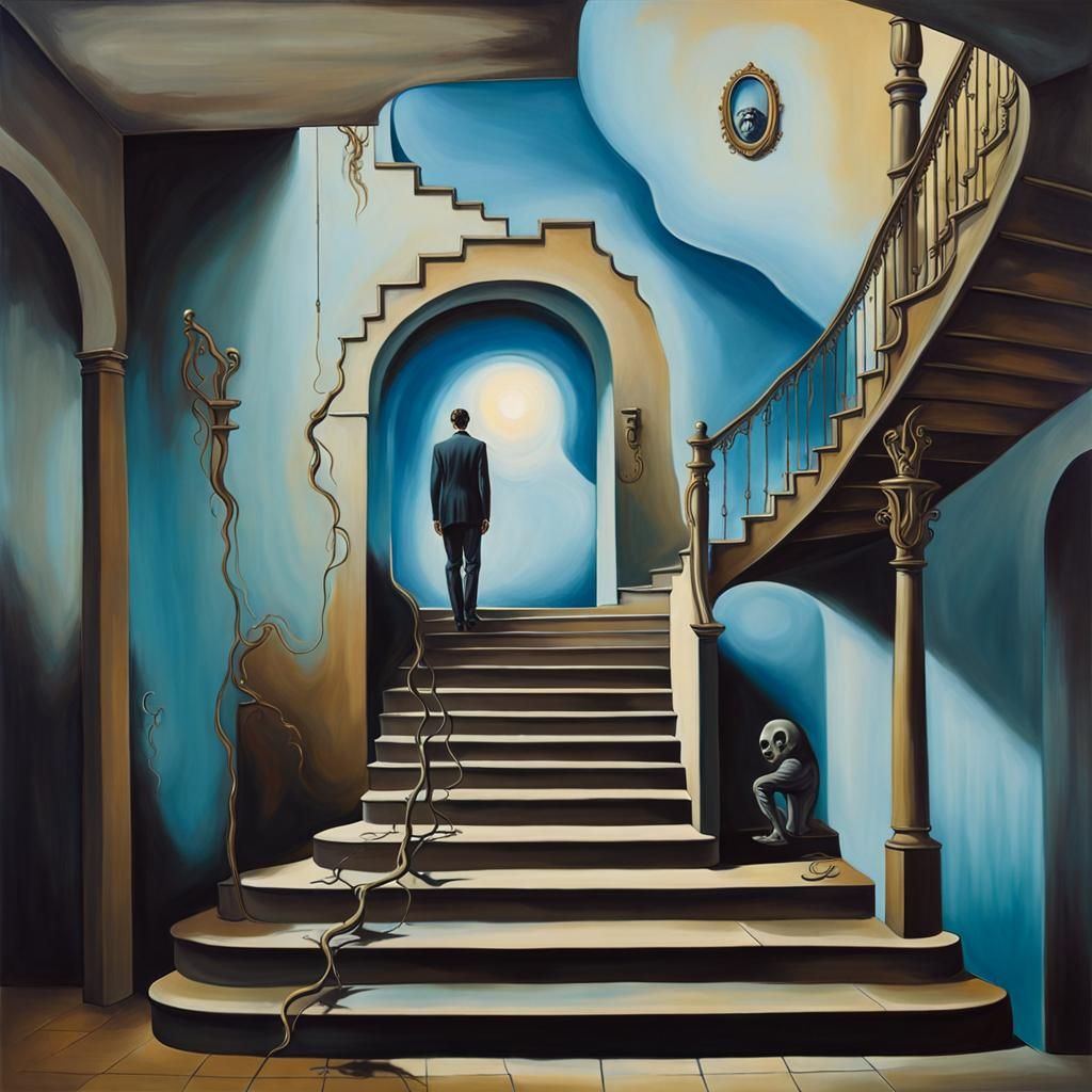 Surreal Dali-Inspired Figure Melts Away in a Dreamlike Scene