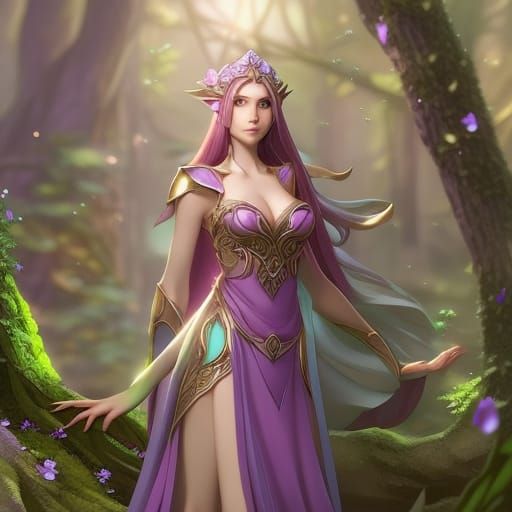 Enchanting Elf Princess Portrait in Forest Setting