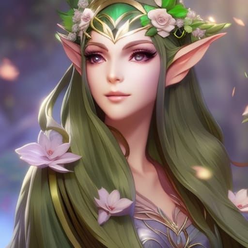 Enchanting Elf Princess Portrait in Art Nouveau Style