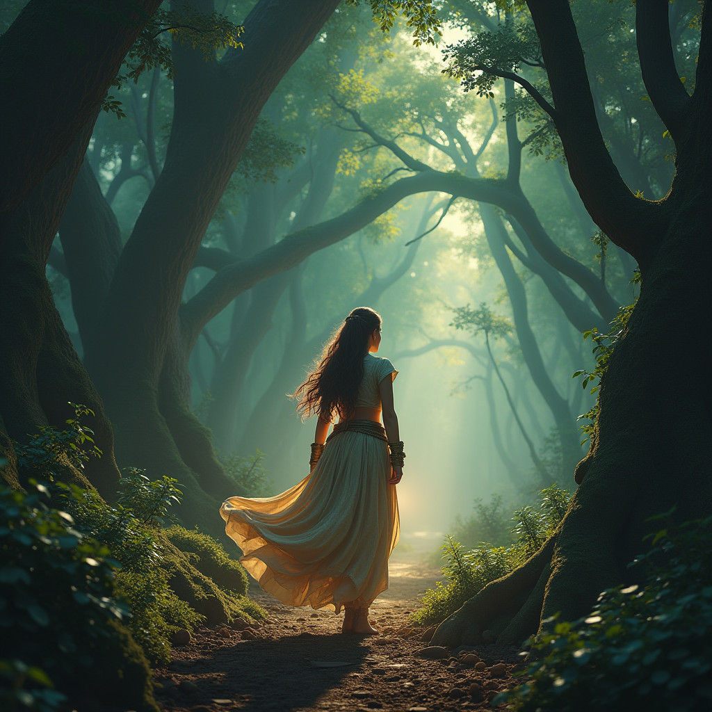 Heroic Warrior Embarks into Ancient Mystical Forest