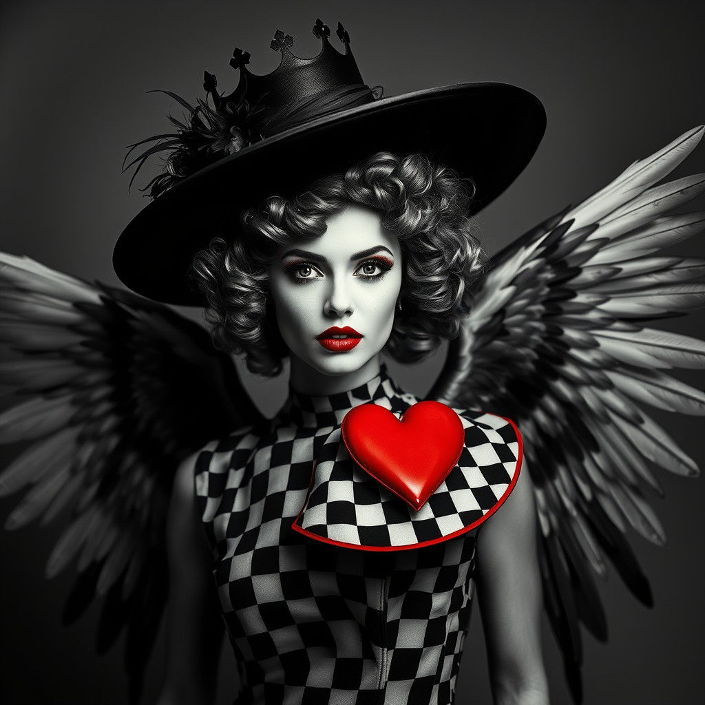 Avant-Garde Victorian Hat Maiden in Black and White