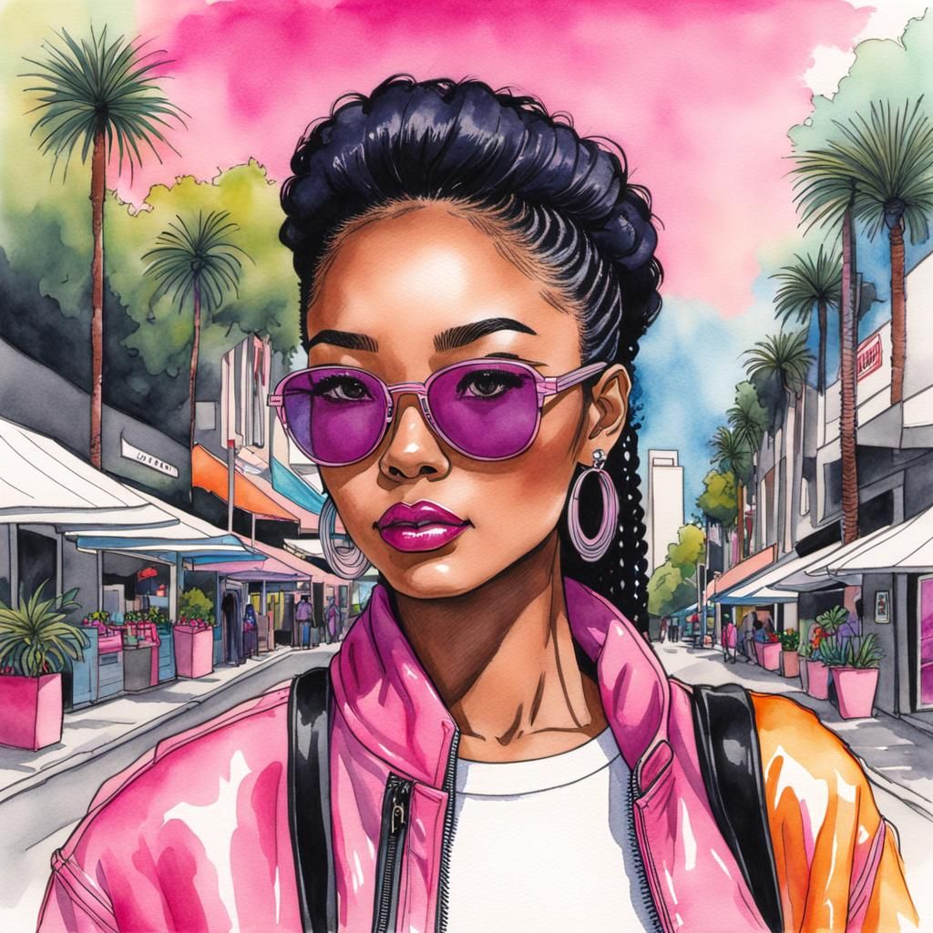 Blasian Beauty Rocks Beverly Hills in Synthwave Style