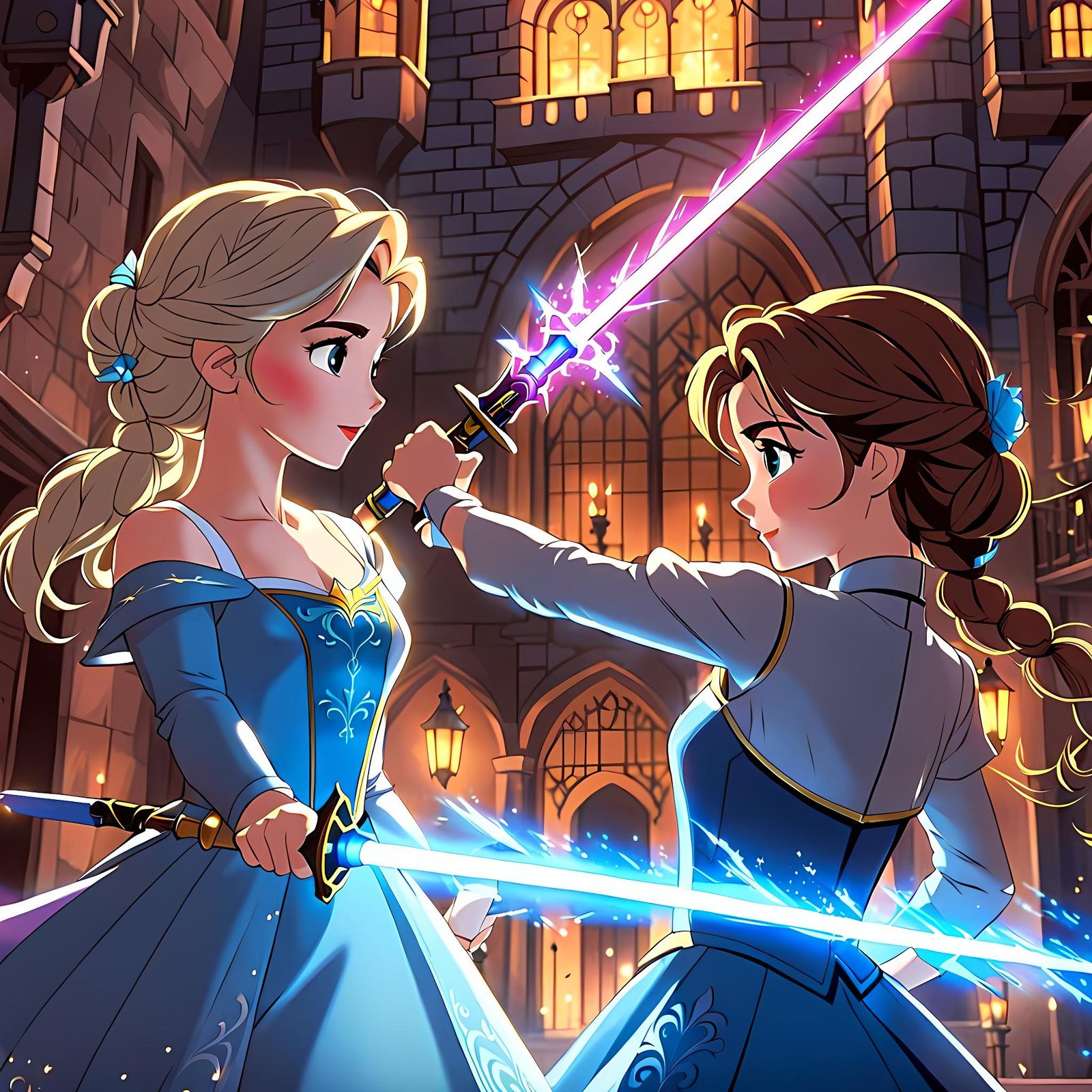 Courtyard Castle Duel in Anime Style