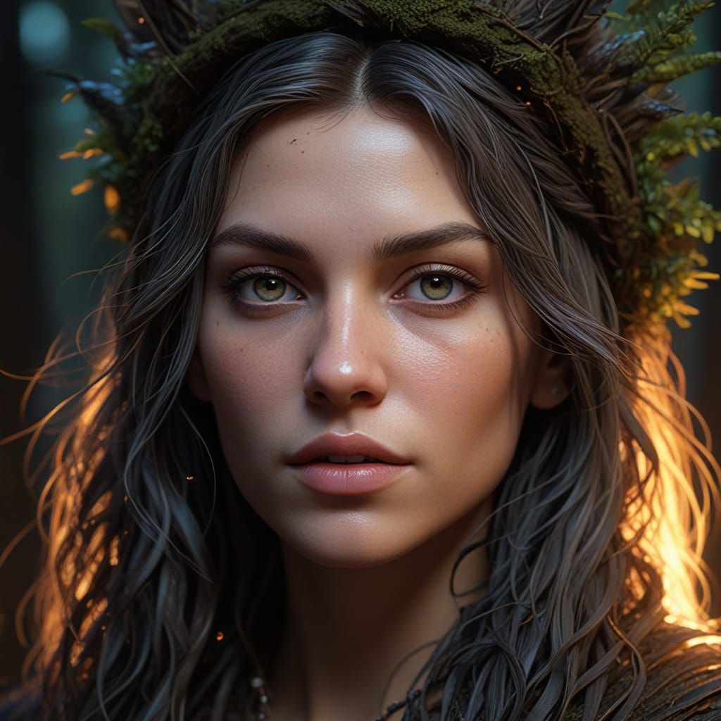 Forest Witch Portrait in Oil Painting Style