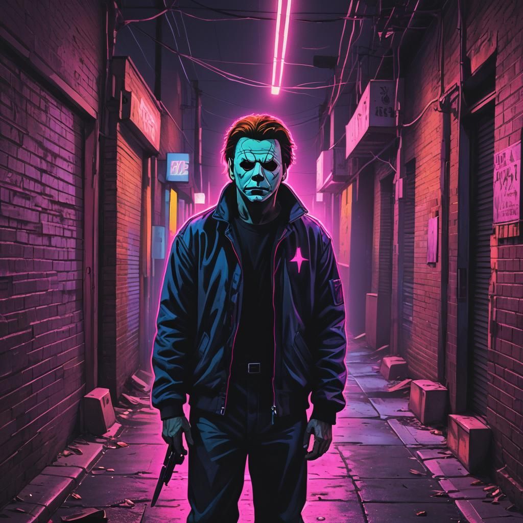 Michael Myers in Neon-Drenched Alleyway