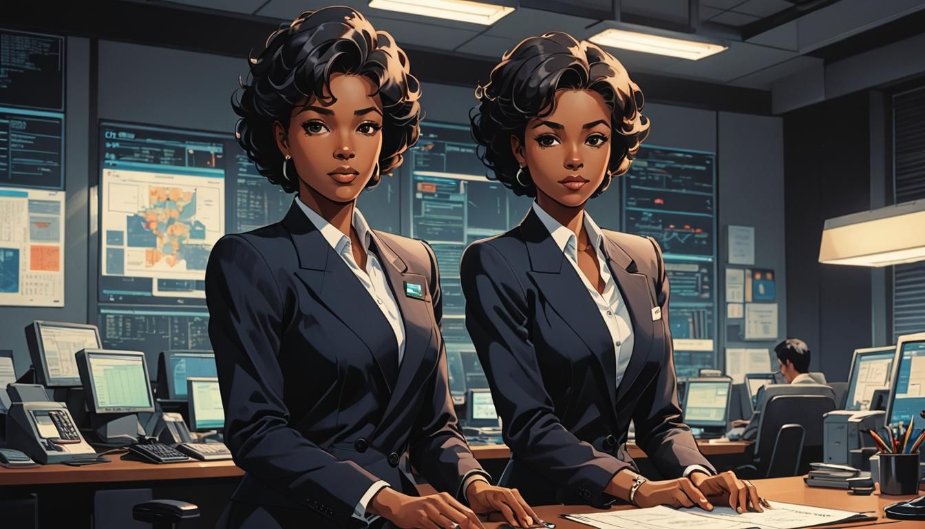 Intricate 80s Business Woman in Cel-Shaded Style