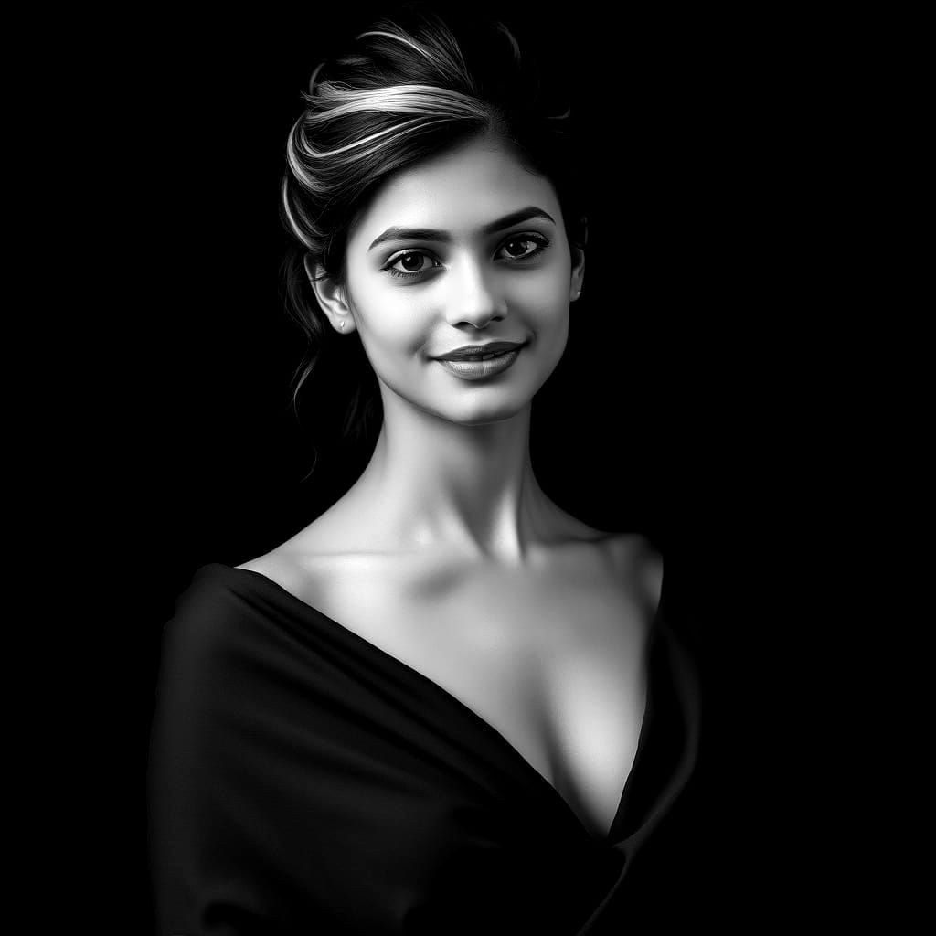 Elegant Indian Woman in Black and White Portrait
