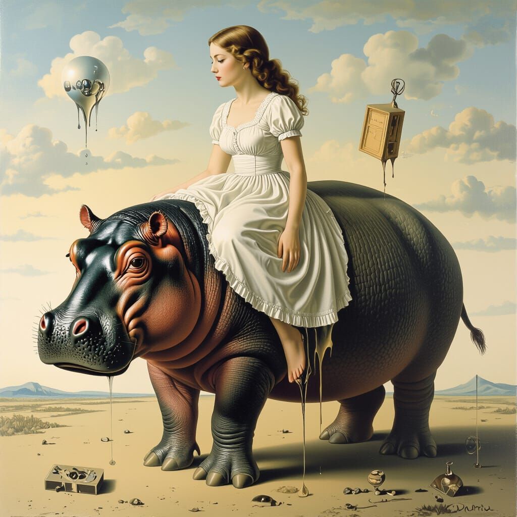 Surreal Transformation: Woman into Hippopotamus, Dali-esque