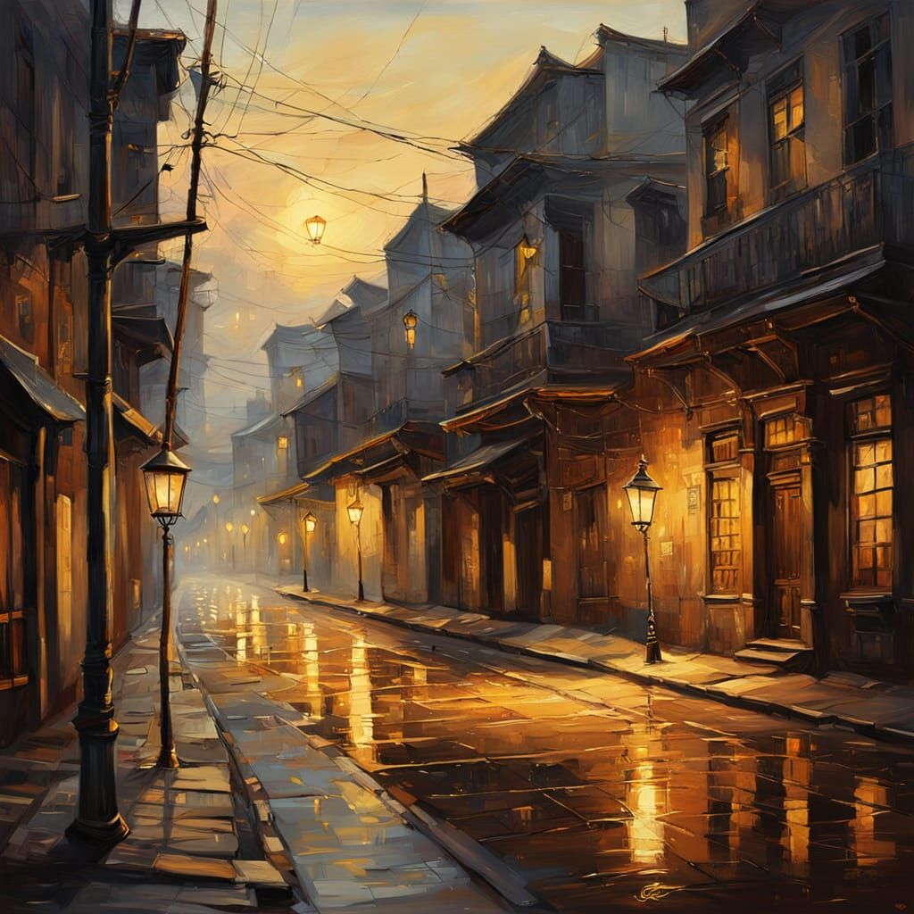 Lantern Light on Empty Streets: An Impressionist Oil Paintin...