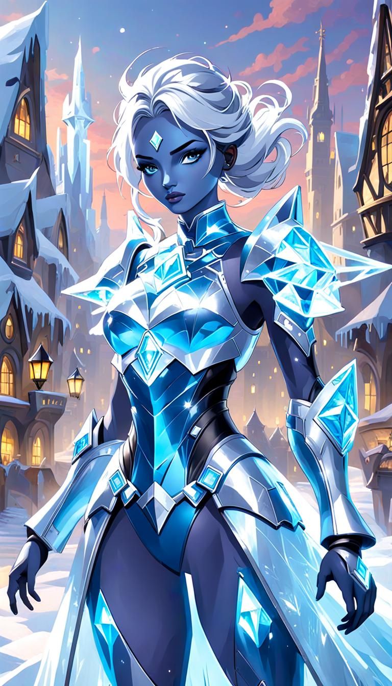 Ethereal Ice Goddess in Epic Fantasy Mecha Suit