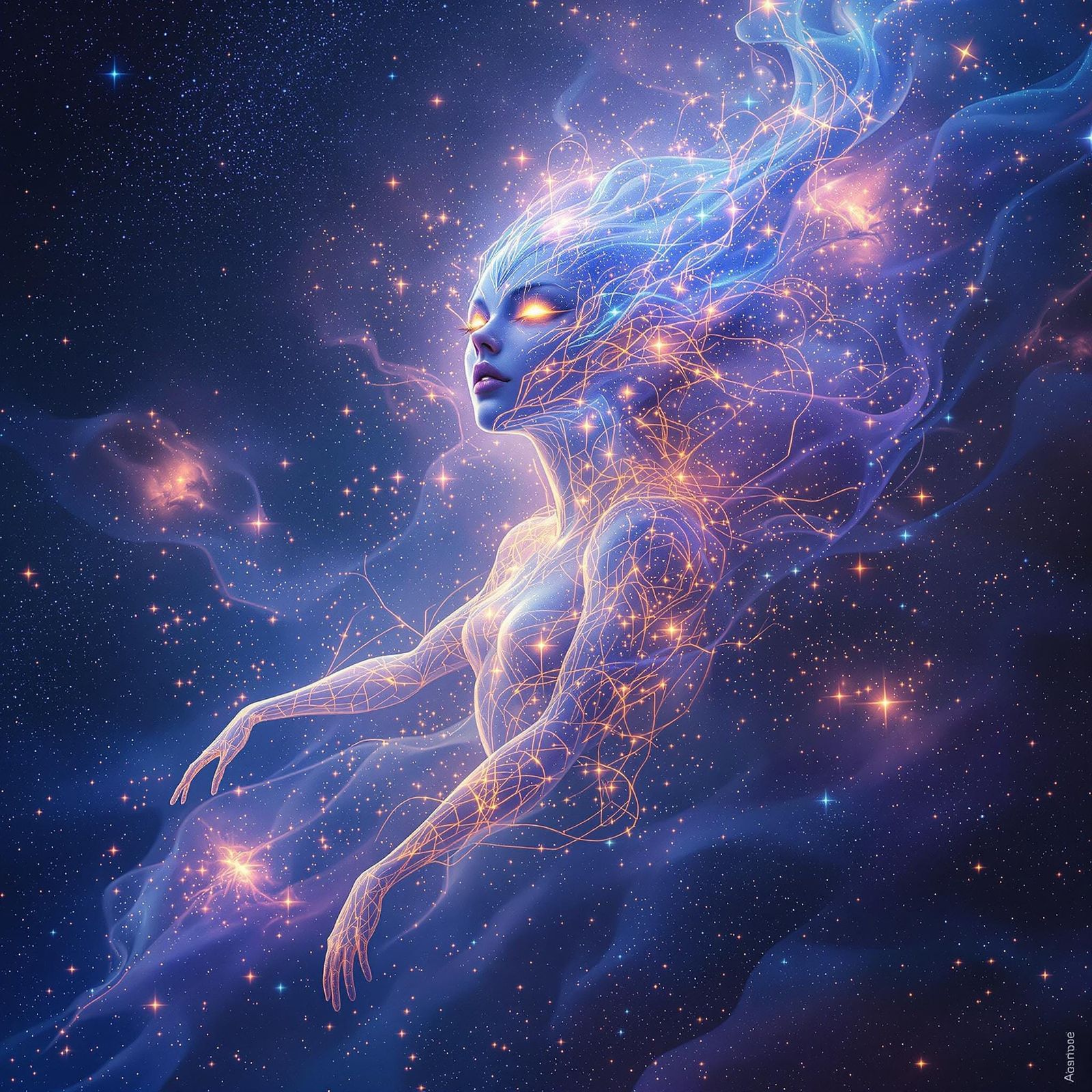 Ethereal Cosmic Being Adrift in Nebula