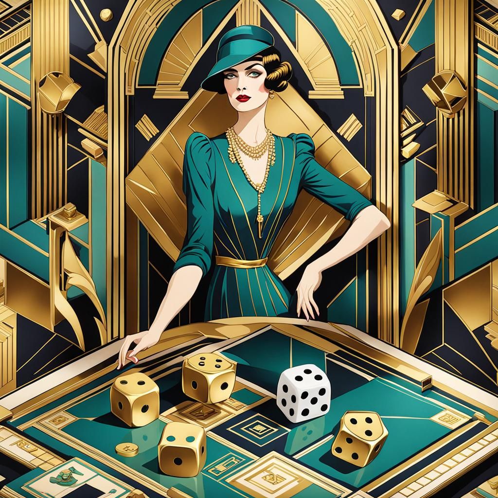 Art deco lady with disproportionate dice