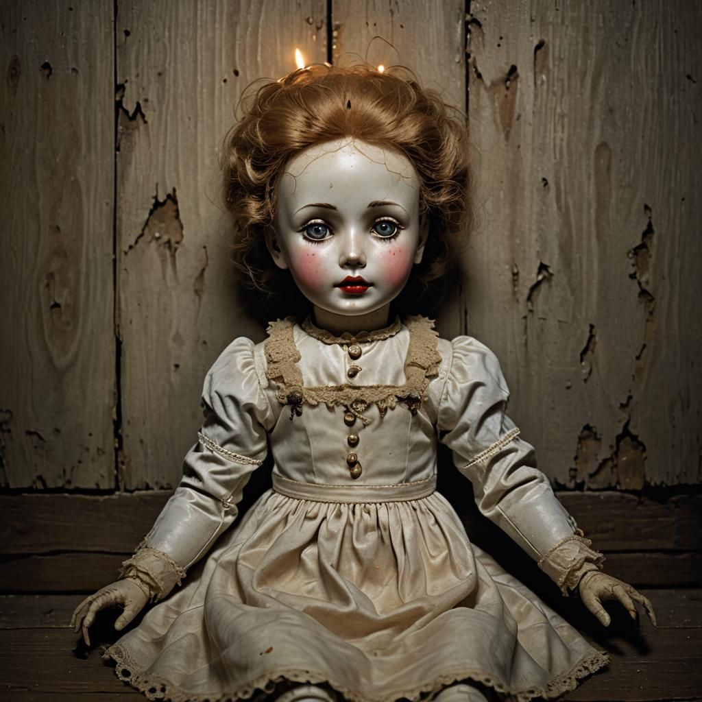 Surreal Doll in Dusty Attic Shadows