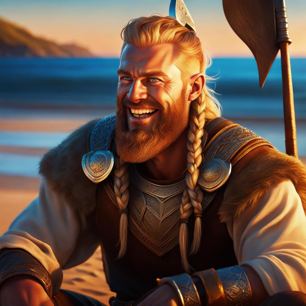 Viking Beachcomber in Vibrant Hyperrealism