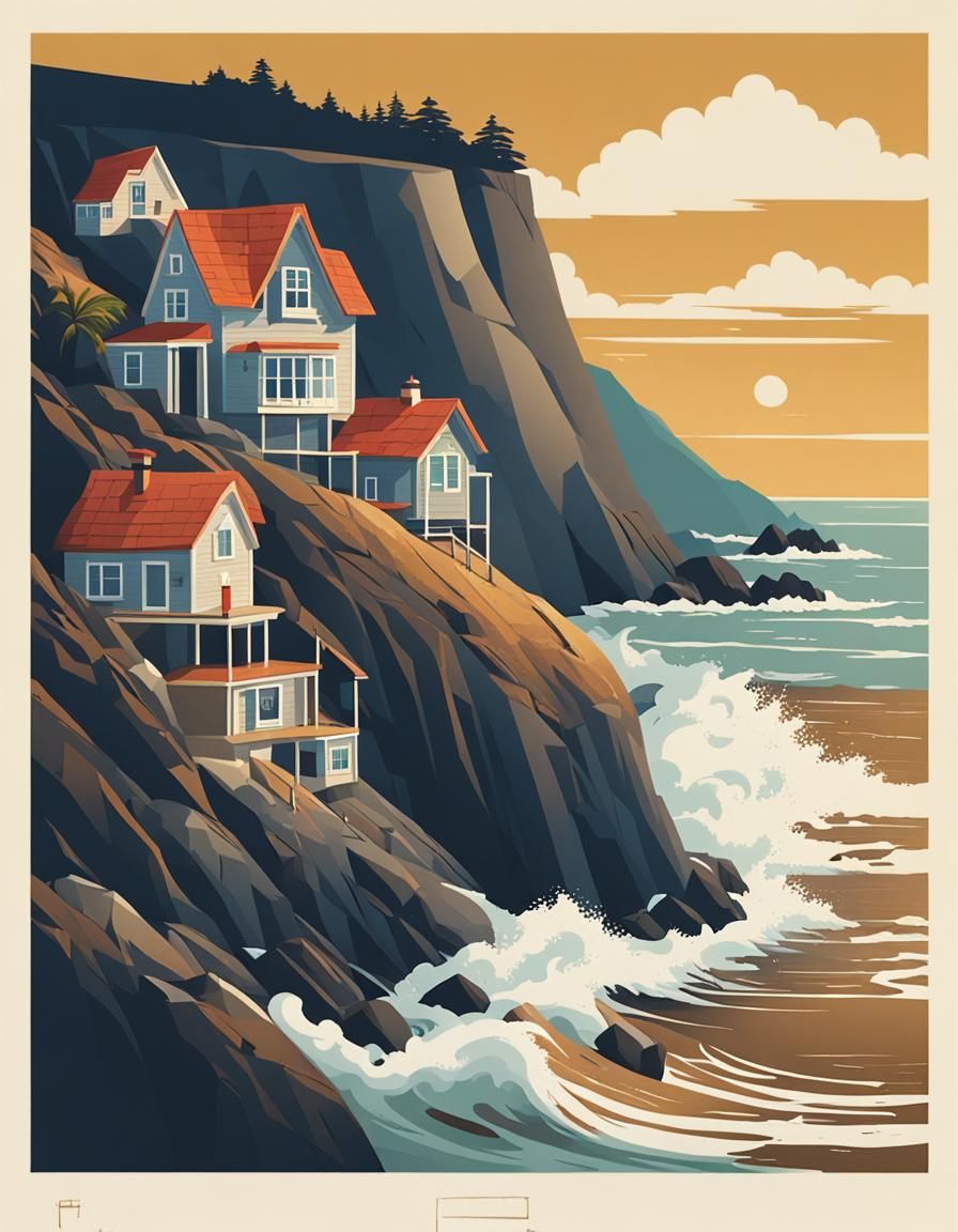 Cozy Ocean Cliffside Villages Along the Rocky Shore