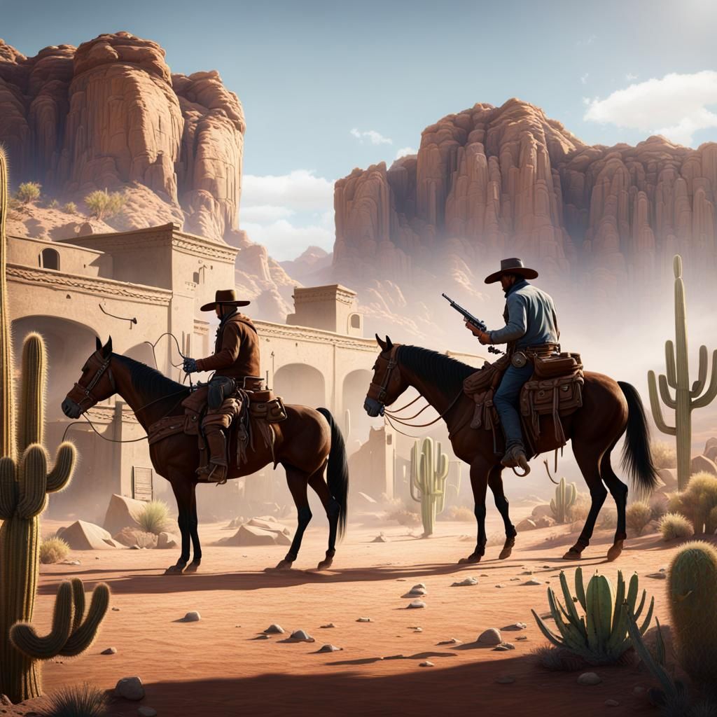 A Duel in the Desert Cantina, Western Art in 8K Resolution