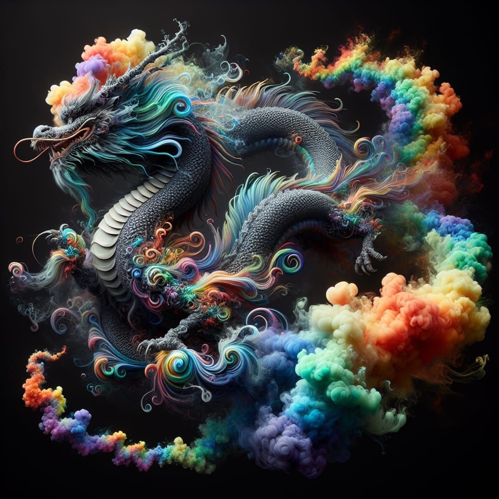 Mythical Dragon Made of Rainbow Smoke