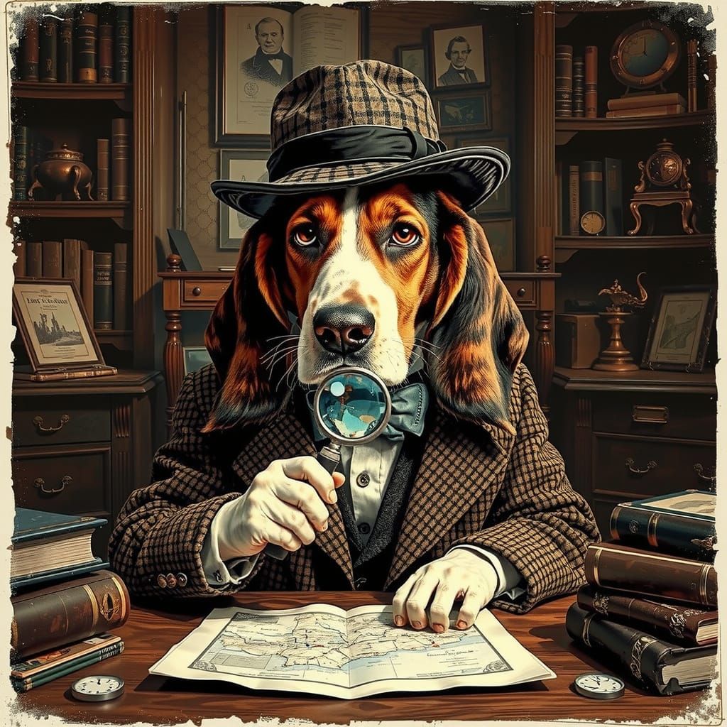 Basset Hound Detective in Victorian Study