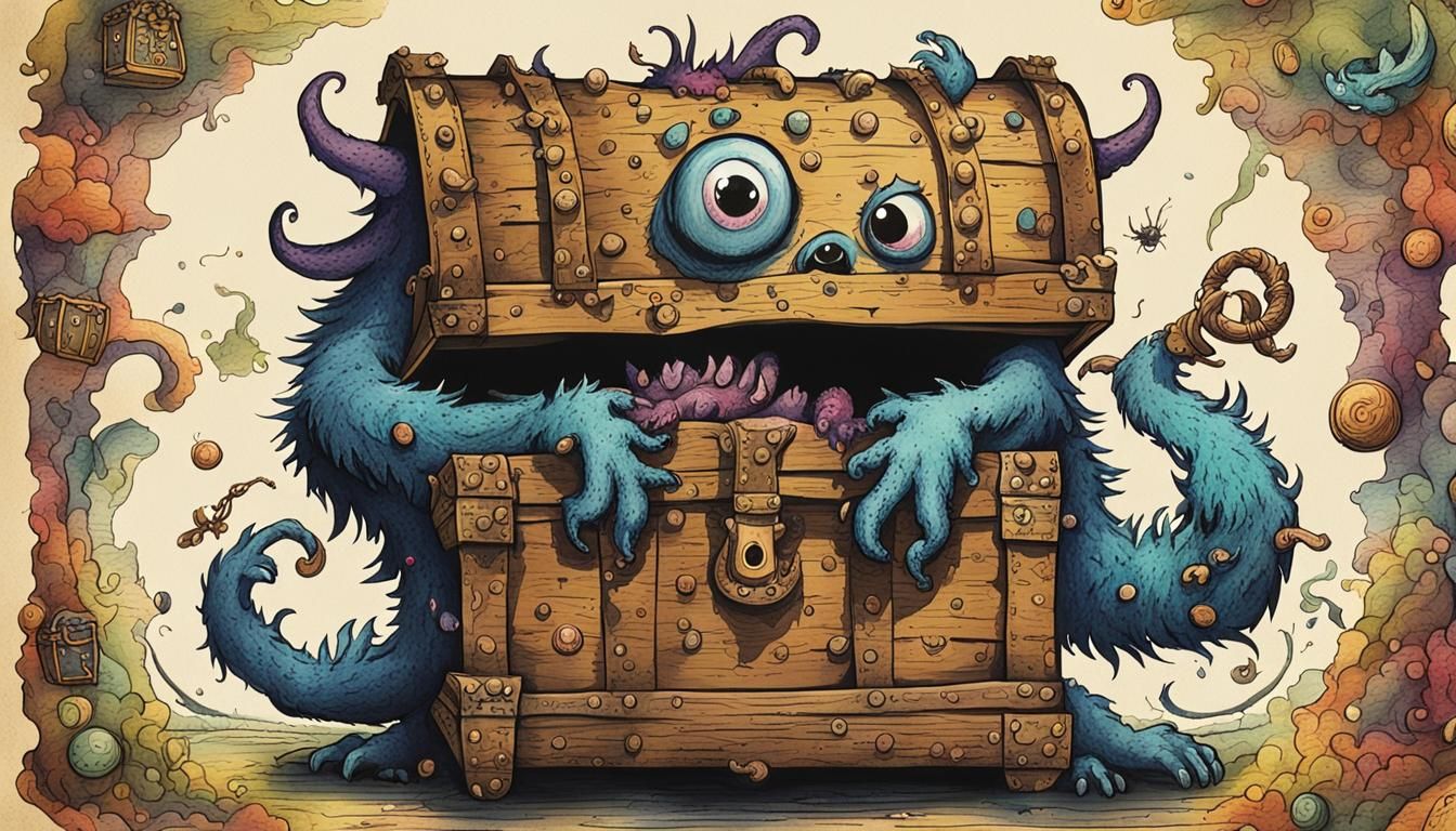 Steampunk Treasure Chest Monster Poster in Whimsical Colors