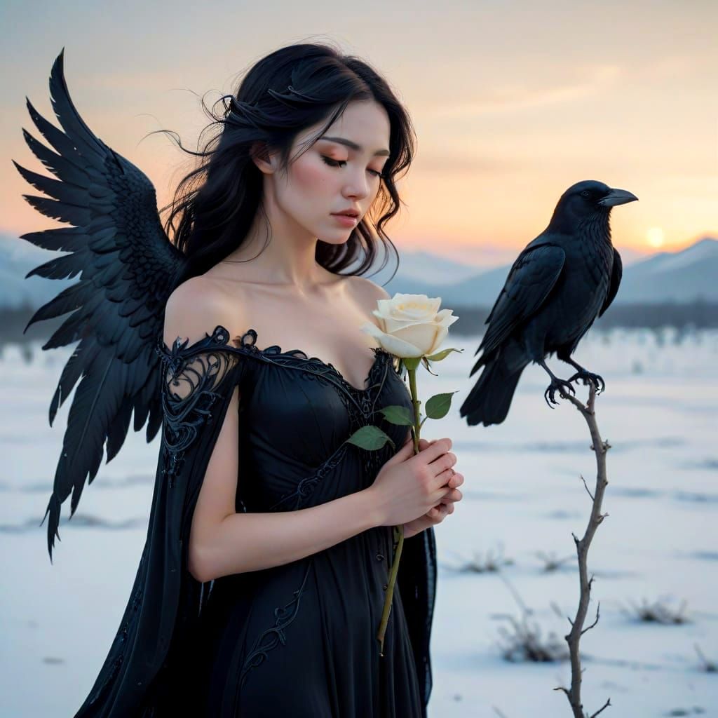 Angel of Elegance in Frozen Landscape