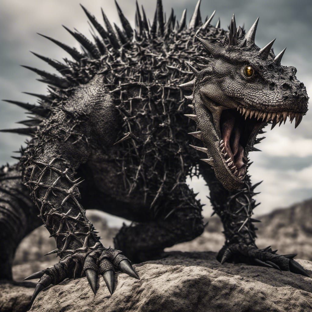 Dark Fantasy Metal Lizard Warrior in Moody Ruins