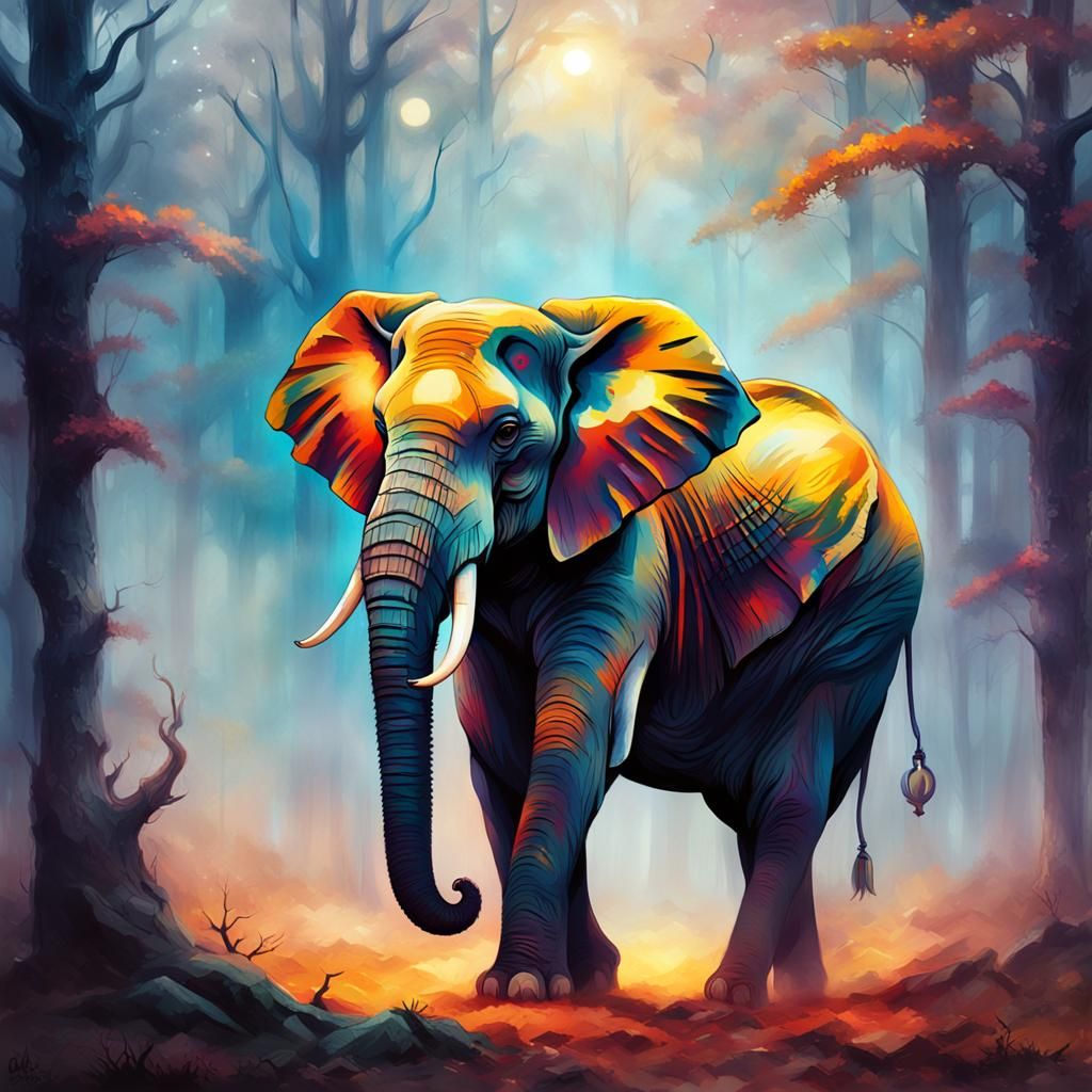 Fantasy Elephant in Dreamlike Oil Painting