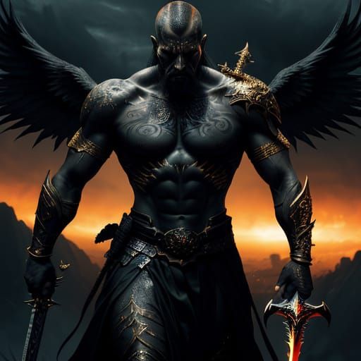 Epic Dark Fantasy Hero Battles Angels and Demons