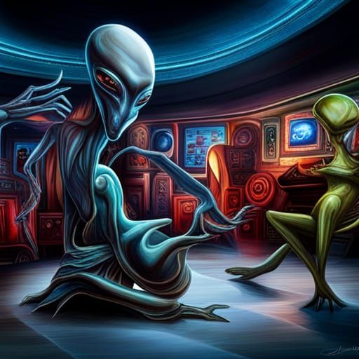 Alien Beings Dance in Vibrant Nightclub