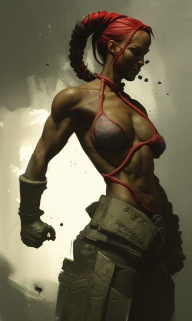 Cyberpunk Cammy in a Gritty Fighting Arena