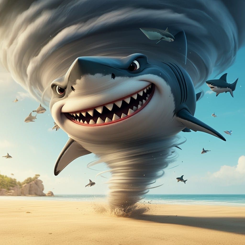 Vibrant Chibi Tornado Embarks on Sandy Beach Adventure