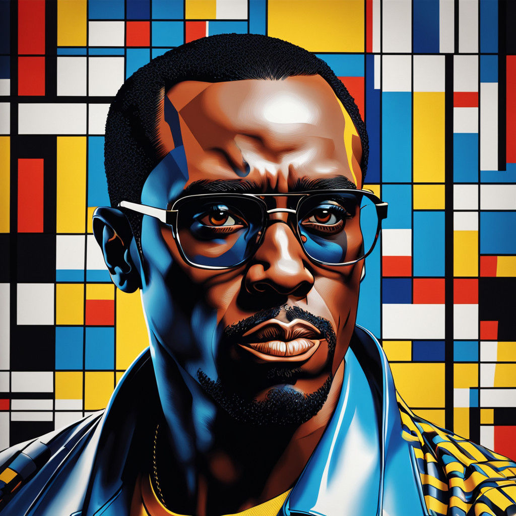 Bold Pop Art Portrait of P. Diddy in Vibrant Triadic Colors