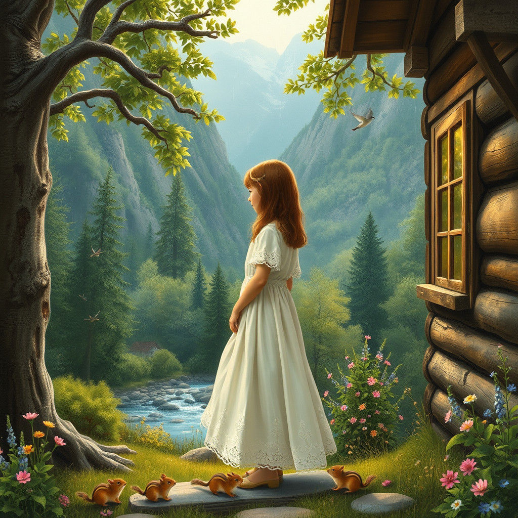 Mountain Cottage Serenity in Whimsical Style