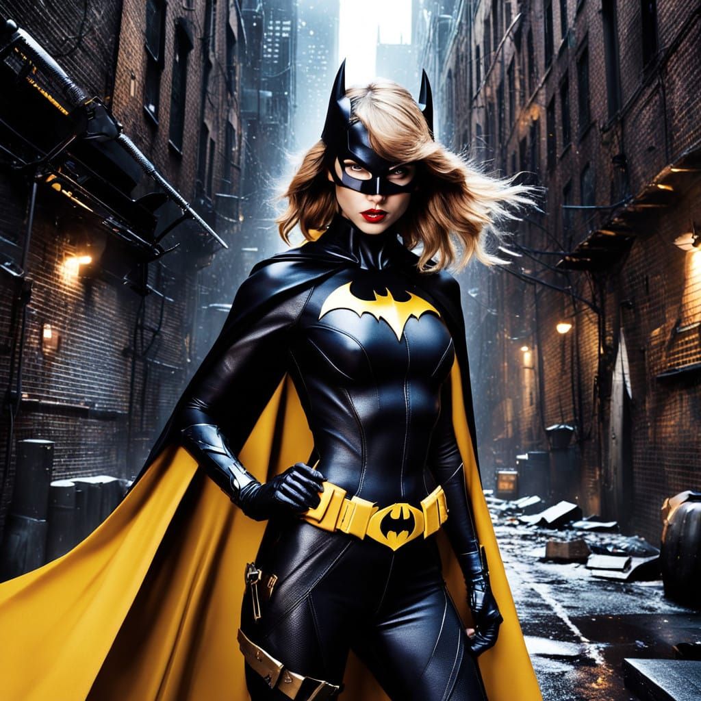 Taylor Swift as Cyberpunk Batgirl in Gotham City
