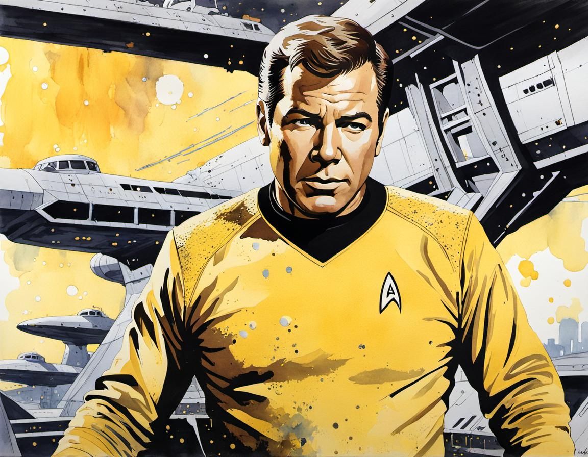 Captain Kirk Watercolor Masterpiece in Chiaroscuro Style