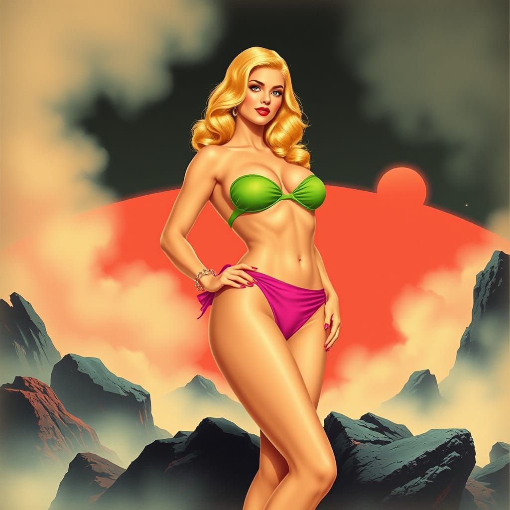 Venus Pin-Up in Vargas Style with Retro-Futurism