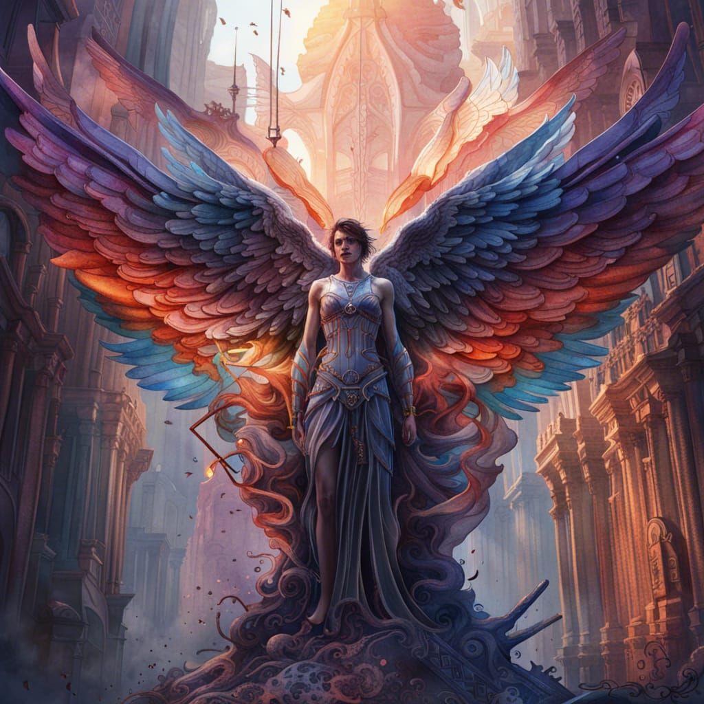 Ethereal Fallen Angel amidst Geometrical Harmony