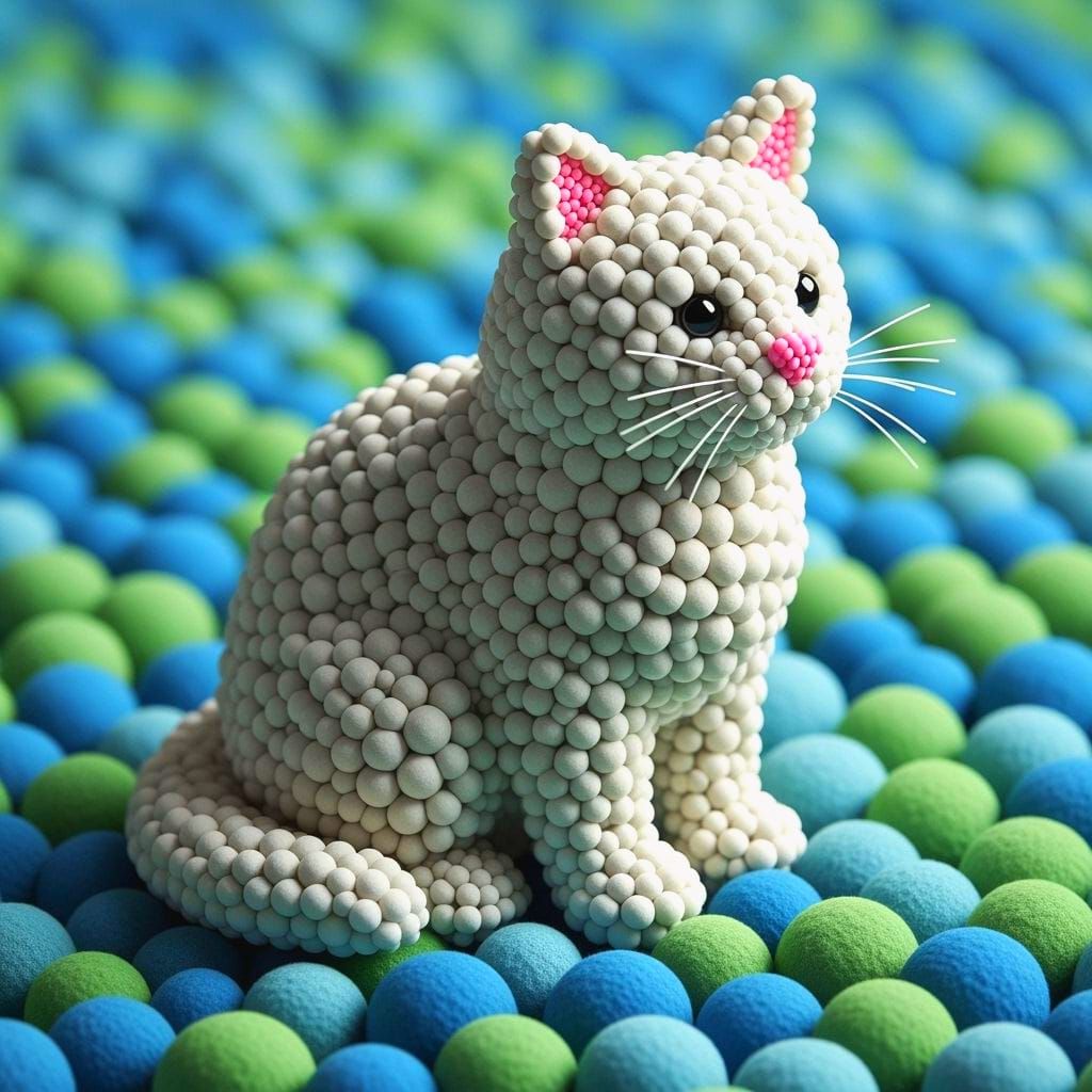 Hyper-Realistic Pom-Pom Cat Mosaic