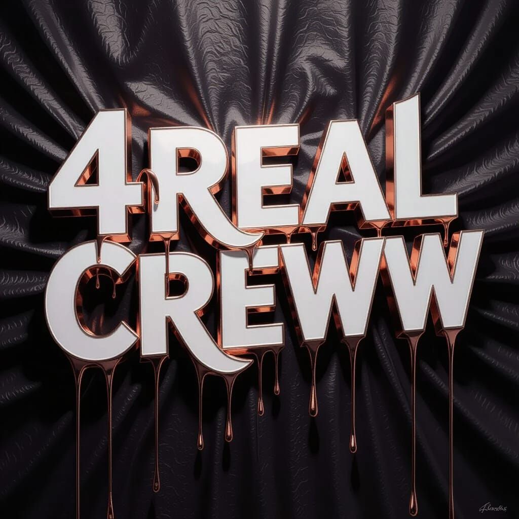 Hyperrealistic 4RealCreww Text with Dripping Rose Gold