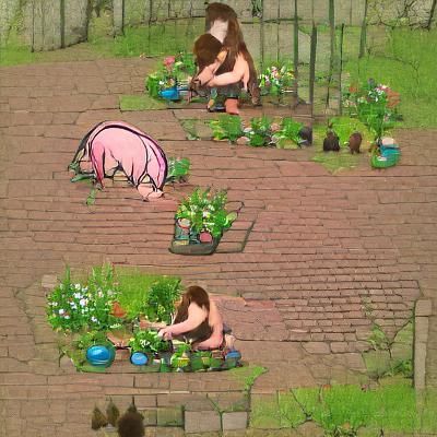 Rural Pig Maiden Tending to Verdant Garden