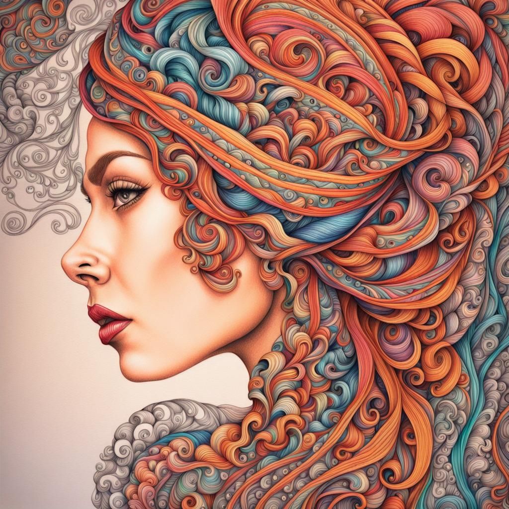 Vibrant Psychedelic Portrait in Color Pencil Art