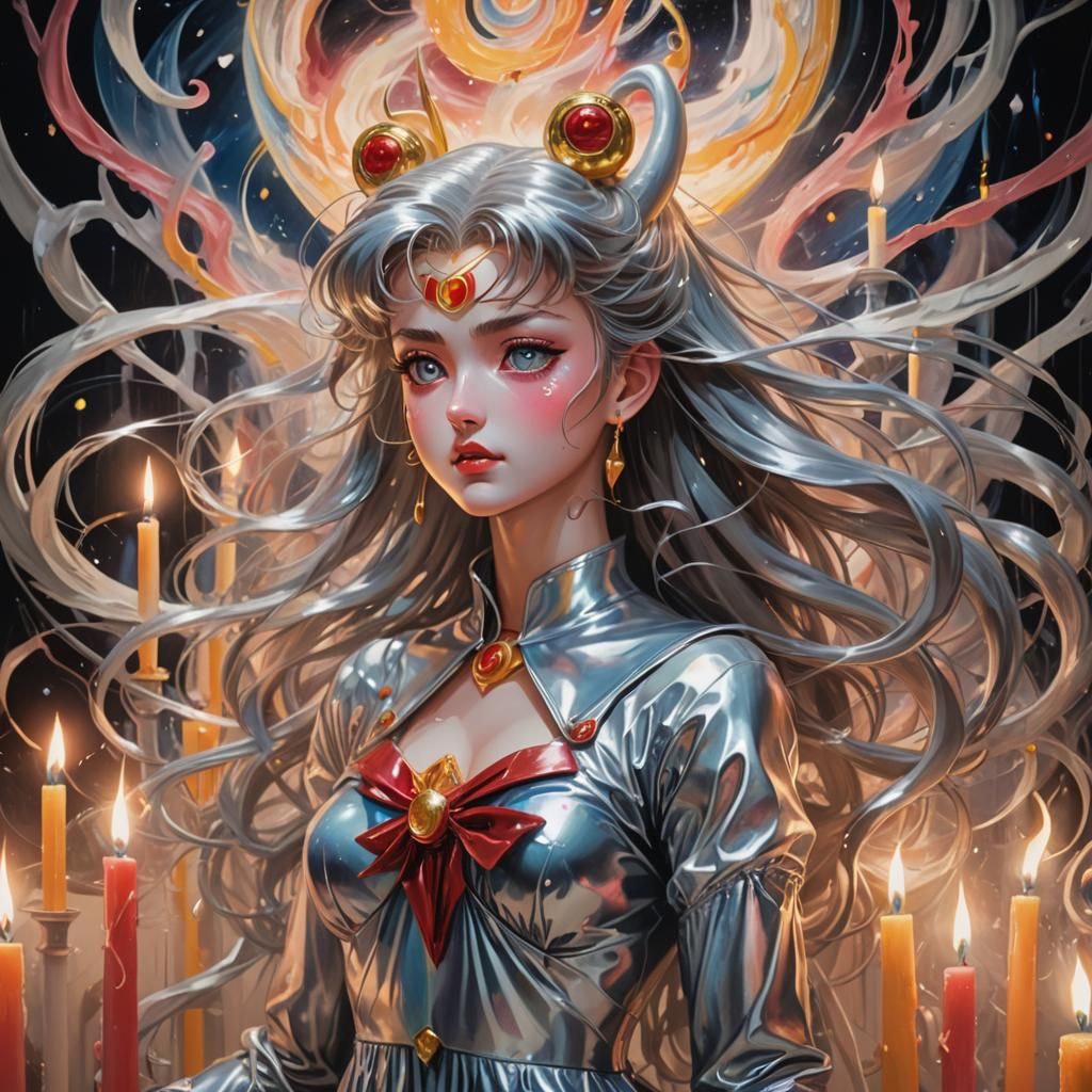 Dreamlike Sailor Moon in a Swirling Temporal Storm